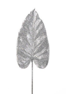 Liść z brokatem srebrny 57 cm